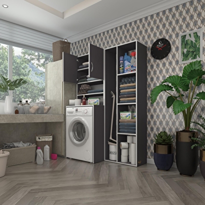 Kenzlife çamaşır makinesi dolabı hayzumsüpürge gri 180*126*55 banyo kiler çift kapaklı arkalıklı | Decoverse