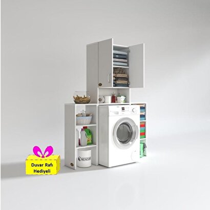 Kenzlife çamaşır makinesi dolabı sinemmaks byz 180*096*30 banyo arkalıklı + tekli duvar rafı hediyeli | Decoverse