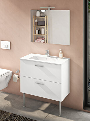 VitrA Mia 75075 Banyo Dolabı Seti Çekmeceli, Ayaklı, 80 cm, Parlak Beyaz | Decoverse