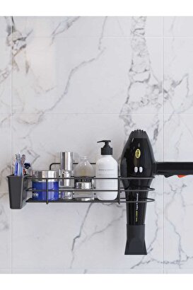 Yapışkanlı  Fön Makinesi Hazneli Banyo Düzenleyici Banyo Organizer | Decoverse