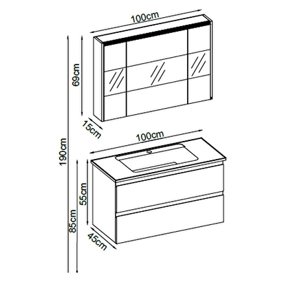 Badella Maya Banyo Dolap Takımı MAYA 55100 V32 100cm Antrasit | Decoverse