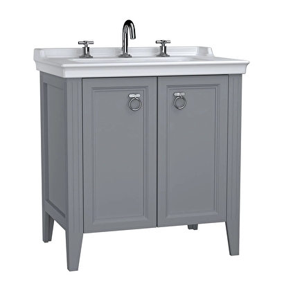  62154 Vitra Valarte Kapaklı Etajerli Lavabo Dolabı, 80 cm, Mat Gri (Lavabo Dahil-Krom Kulplu) | Decoverse