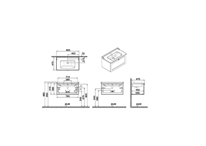  68807 Root Classic Lavabo Dolabı 80 cm, Bir Çekmeceli Klasik Lavabolu, Mat Açık Gri | Decoverse