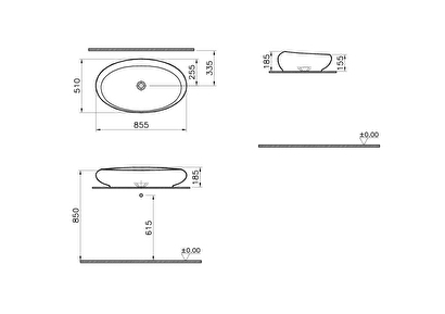  VitrA İstanbul 4446B470-0016 Çanak Lavabo, Oval, Siyah, 85x81 cm | Decoverse